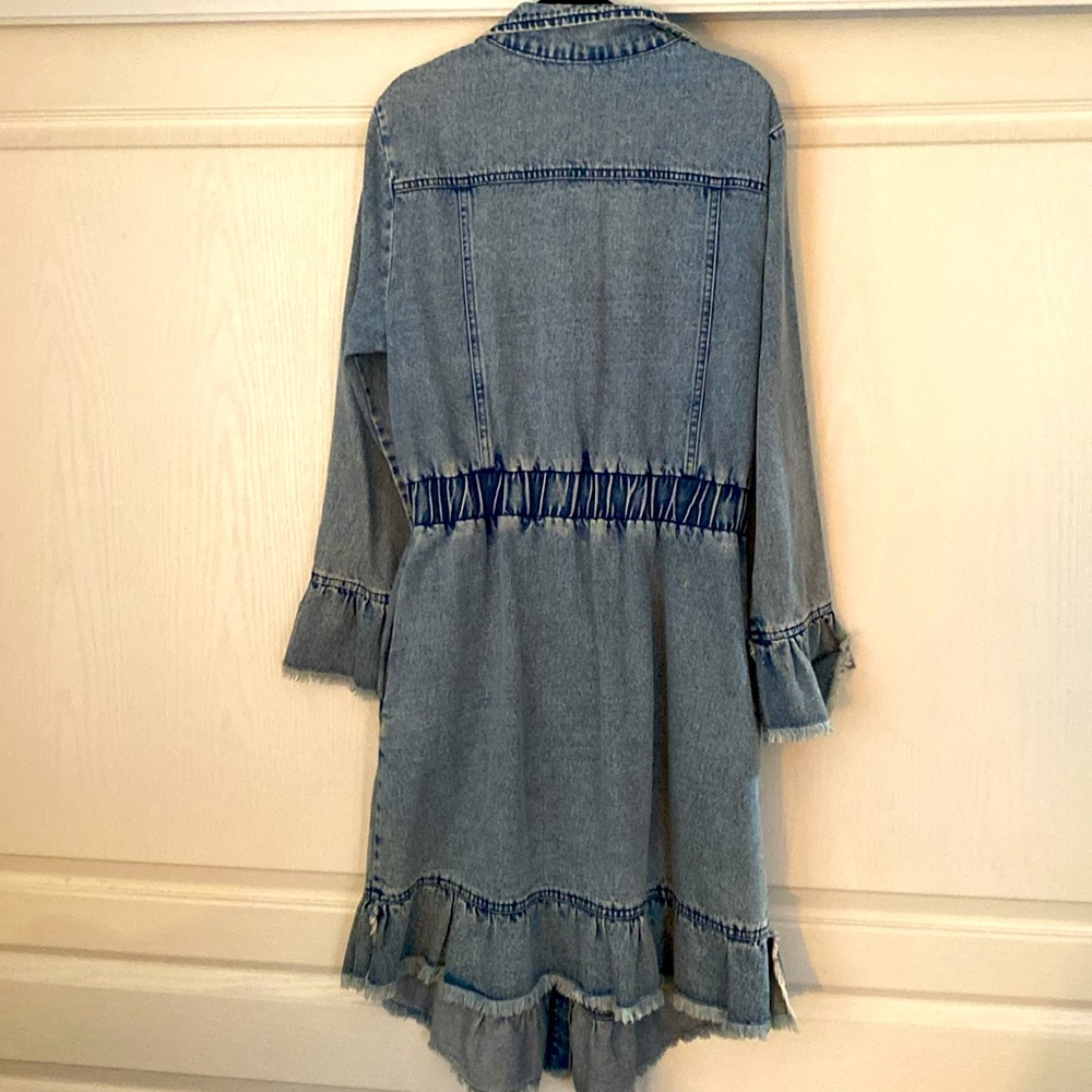 Denim Button-Up Dress with Ruffle Hem - Picture 4 of 4